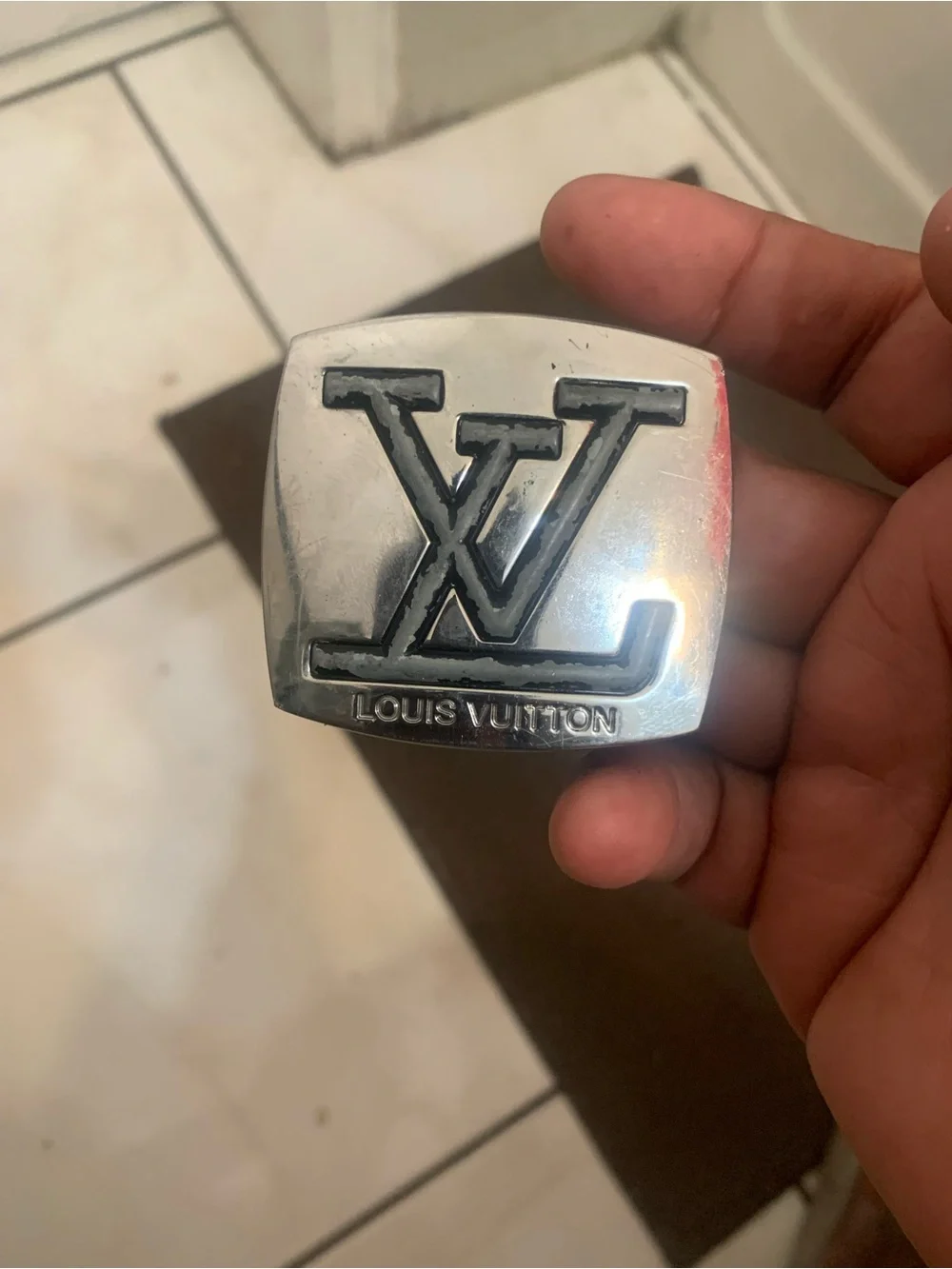 Louis Vuitton Silver LV Monogram Belt Buckle